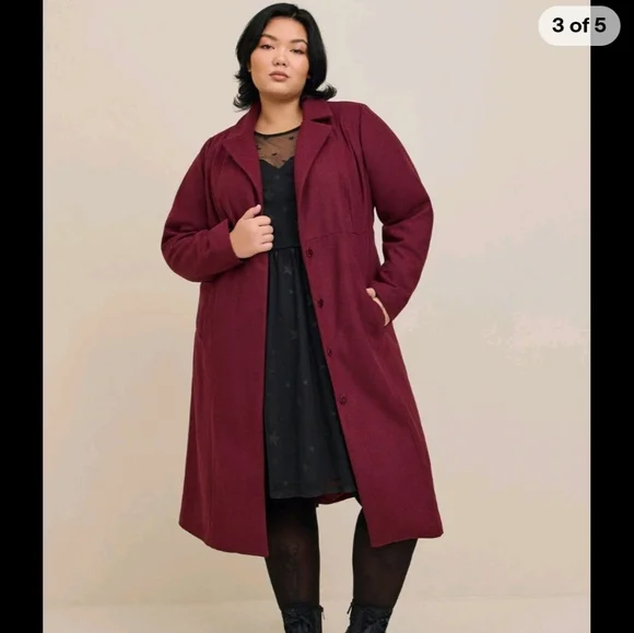Torrid Plus Size 2X Red Zinfandel Belted Wool Trench Coat Jacket NEW NWT - Picture 5 of 5